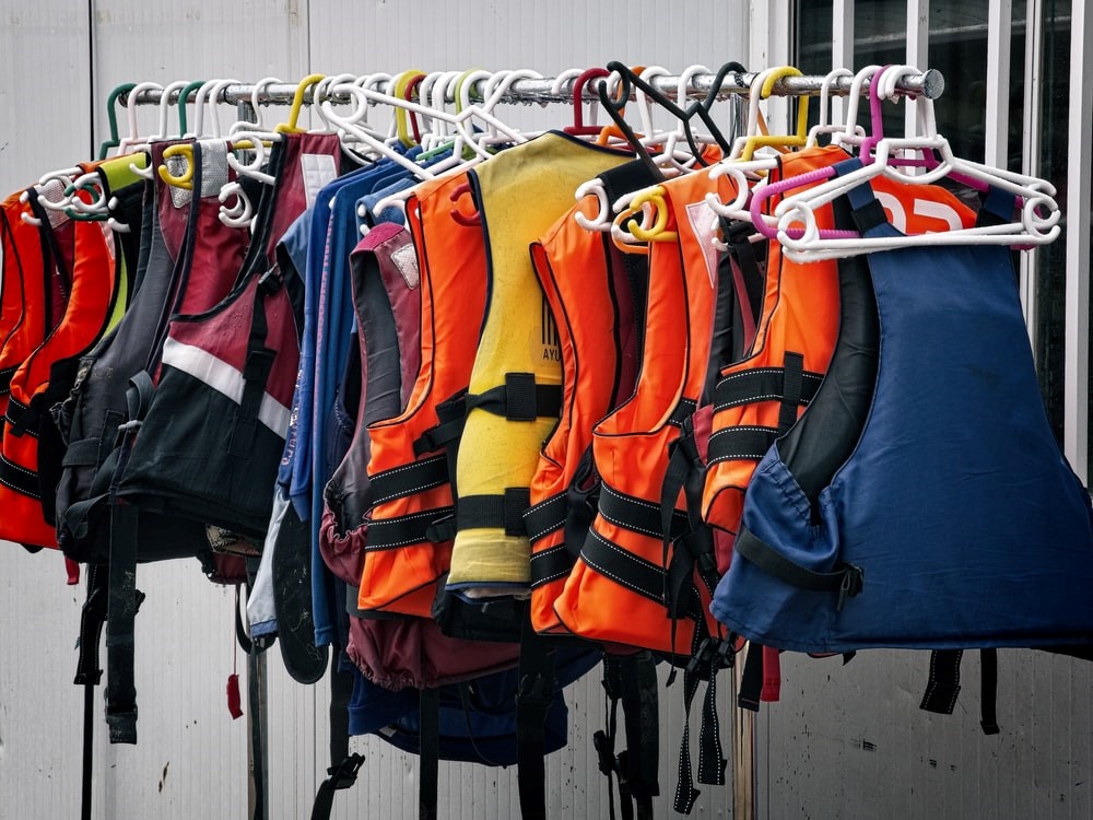 Various Color Life Jackets Hanging