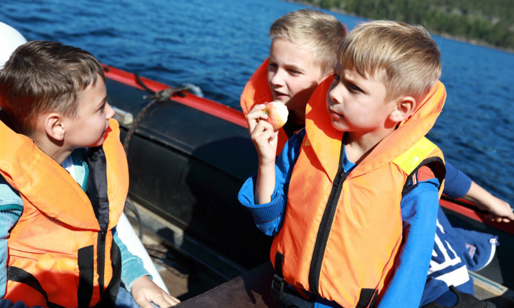 eating snack on boat