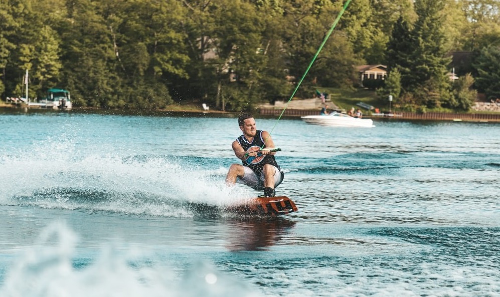 A Man Wakeboarding in Sea